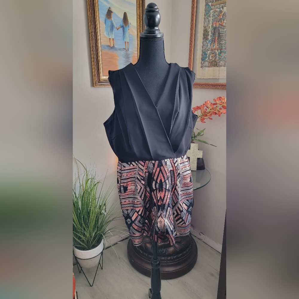 Adelyn Rae, size small, black w/ multicolored metallic sequin romper